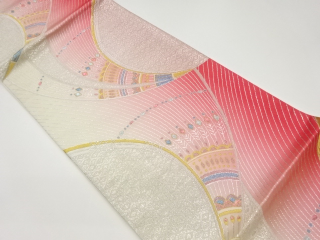 リサイクル　抽象孔雀に菱模様織出し袋帯